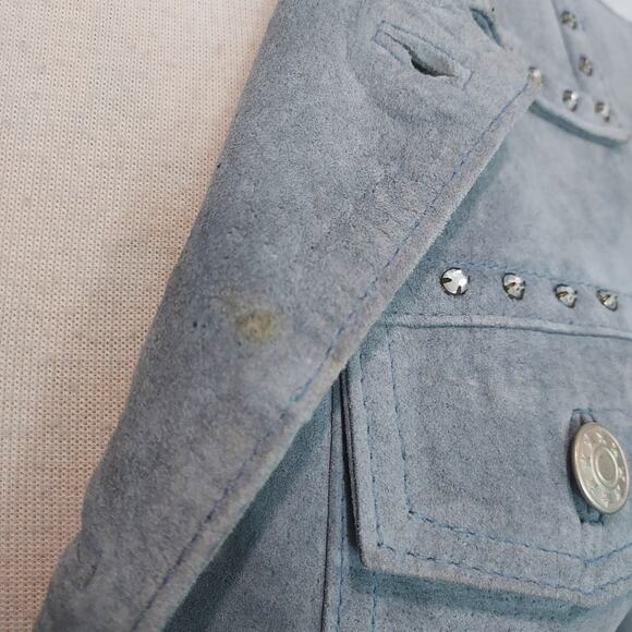 Lili Le Rose Baby Blue Suede Button Jacket Size M - Picture 13 of 13